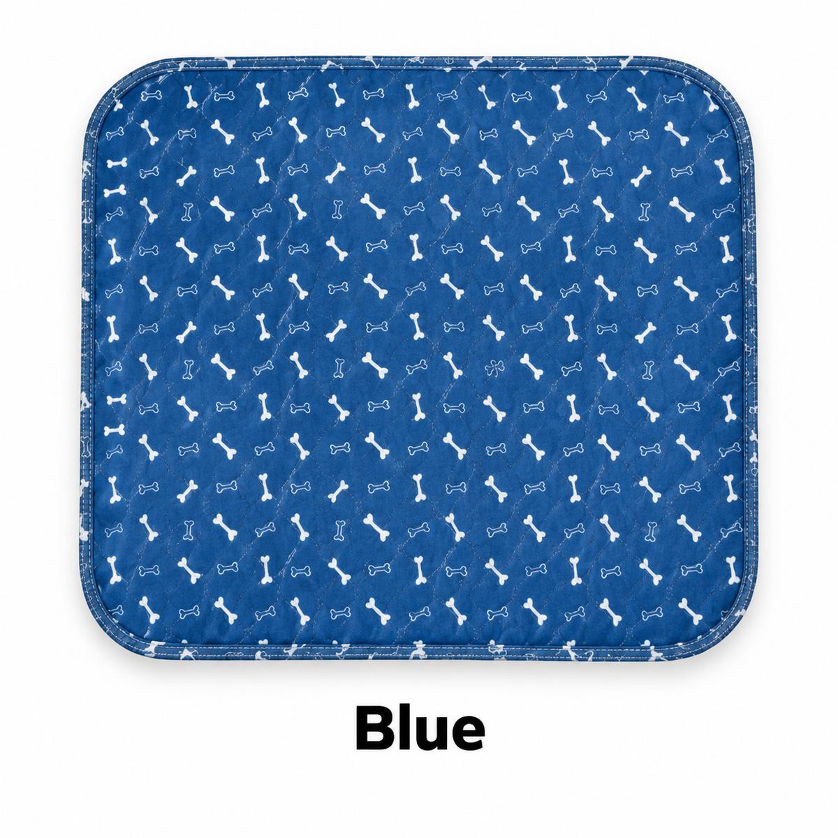 Blue washable dog pad with white bone print